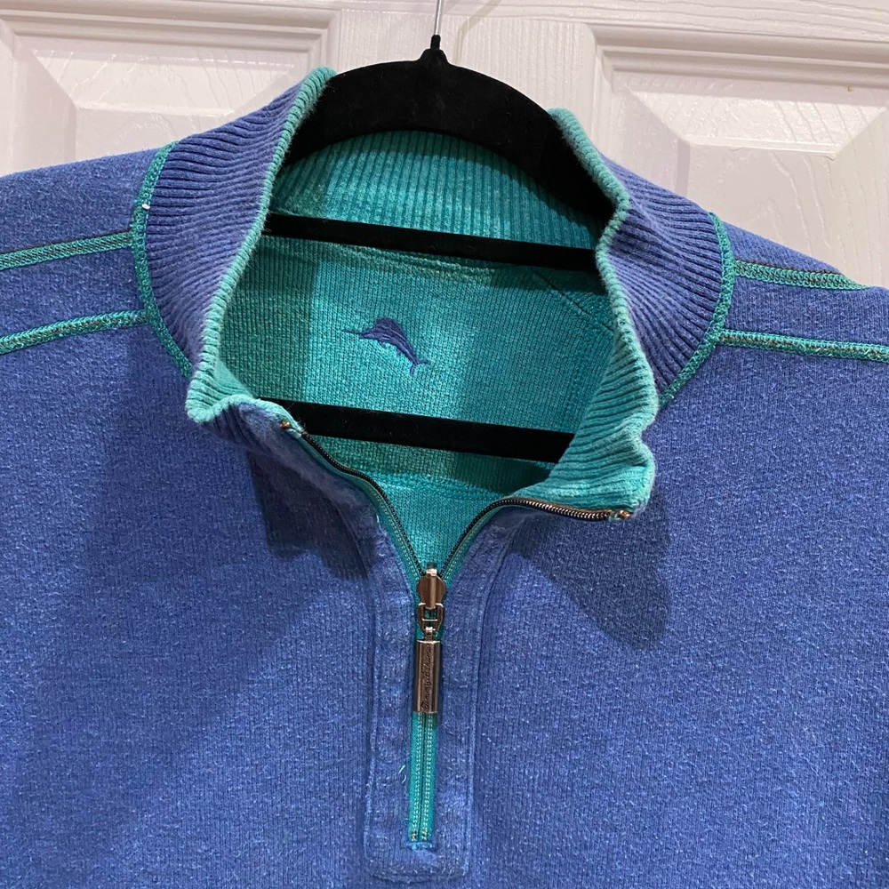 Tommy Bahama Blue and Teal Zip-Up Sweater
